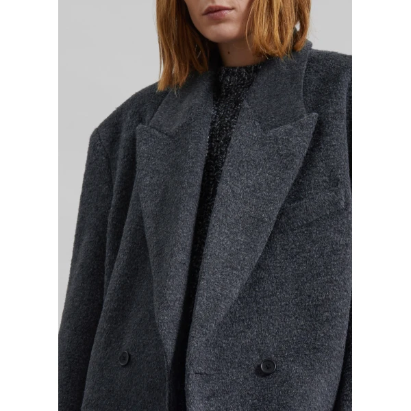The Frankie Shop Coblence Textured Wool-Blend Coat - Dark Grey - Oversized Minimalist Coats in Grey - Shop at Luxury Shoes 