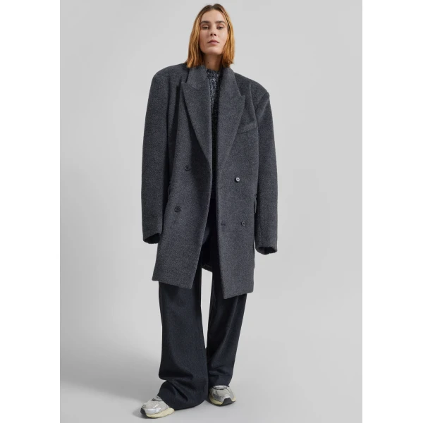 The Frankie Shop Coblence Textured Wool-Blend Coat - Dark Grey - Oversized Minimalist Coats in Grey - Shop at Luxury Shoes 