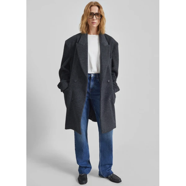 The Frankie Shop Coblence Textured Wool-Blend Coat - Dark Grey - Oversized Minimalist Coats in Grey - Shop at Luxury Shoes 