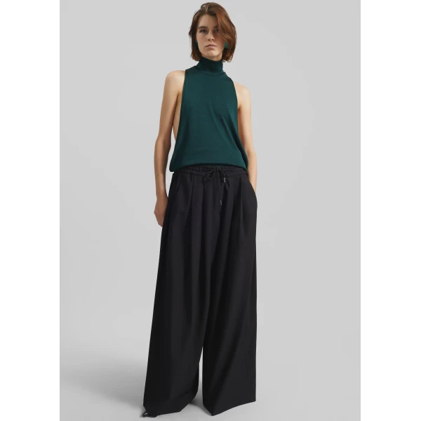 The Frankie Shop Corlen Pleated Wide Pants - Black - Oversized Minimalist Pants in Black - Shop at Luxury Shoes 