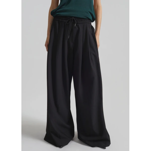 The Frankie Shop Corlen Pleated Wide Pants - Black - Oversized Minimalist Pants in Black - Shop at Luxury Shoes 