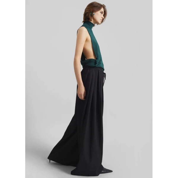 The Frankie Shop Corlen Pleated Wide Pants - Black - Oversized Minimalist Pants in Black - Shop at Luxury Shoes 