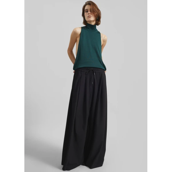 The Frankie Shop Corlen Pleated Wide Pants - Black - Oversized Minimalist Pants in Black - Shop at Luxury Shoes 
