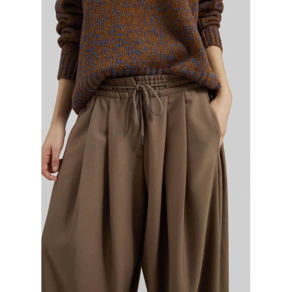 The Frankie Shop Corlen Pleated Wide Pants - Brown - Oversized Minimalist Pants in Brown - Shop at Luxury Shoes 