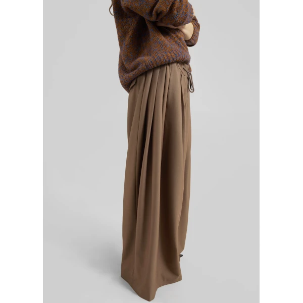 The Frankie Shop Corlen Pleated Wide Pants - Brown - Oversized Minimalist Pants in Brown - Shop at Luxury Shoes 