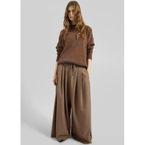 The Frankie Shop Corlen Pleated Wide Pants - Brown - Oversized Minimalist Pants in Brown - Shop at Luxury Shoes 