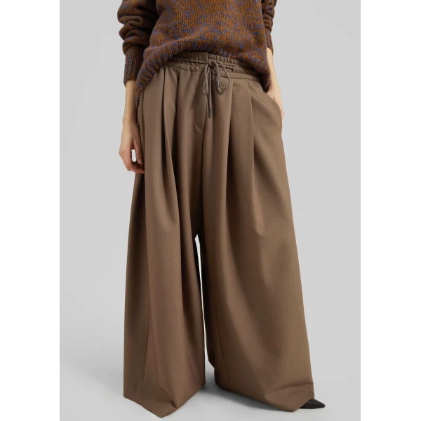 The Frankie Shop Corlen Pleated Wide Pants - Brown - Oversized Minimalist Pants in Brown - Shop at Luxury Shoes 