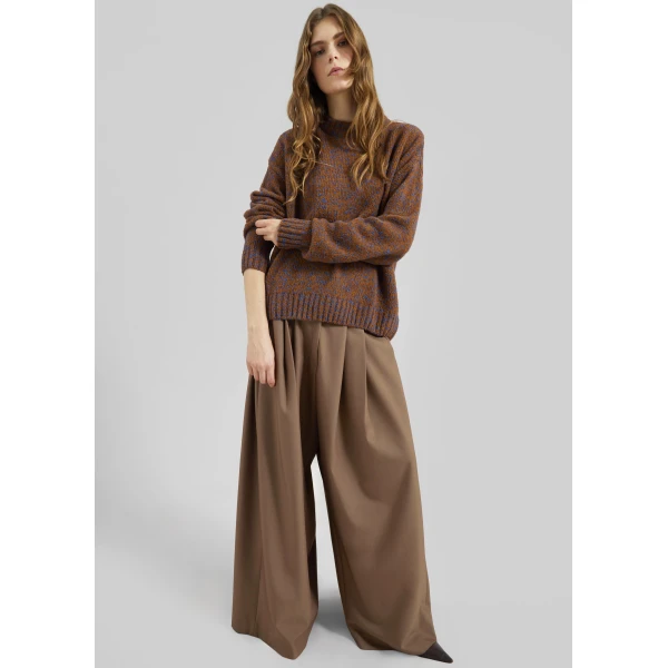 The Frankie Shop Corlen Pleated Wide Pants - Brown - Oversized Minimalist Pants in Brown - Shop at Luxury Shoes 