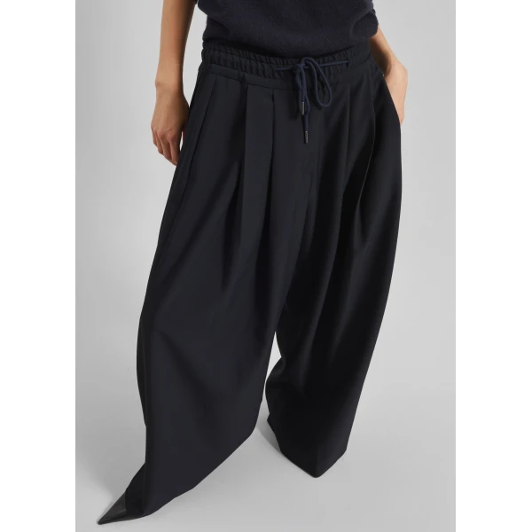 The Frankie Shop Corlen Pleated Wide Pants - Dark Navy - Oversized Minimalist Pants in Blue - Shop at Luxury Shoes 