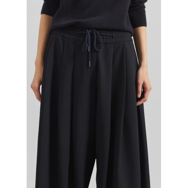 The Frankie Shop Corlen Pleated Wide Pants - Dark Navy - Oversized Minimalist Pants in Blue - Shop at Luxury Shoes 