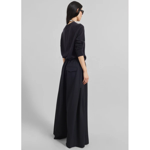 The Frankie Shop Corlen Pleated Wide Pants - Dark Navy - Oversized Minimalist Pants in Blue - Shop at Luxury Shoes 