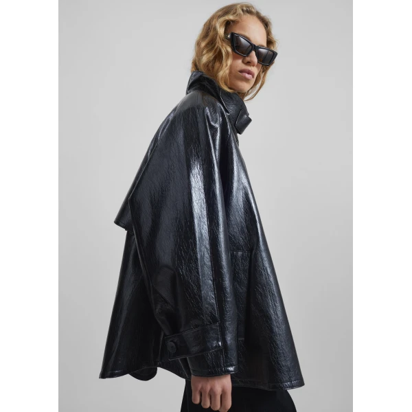 The Frankie Shop Dalaro Faux Leather Swing Jacket - Black - Oversized Minimalist Jackets in Black - Shop at Luxury Shoes 
