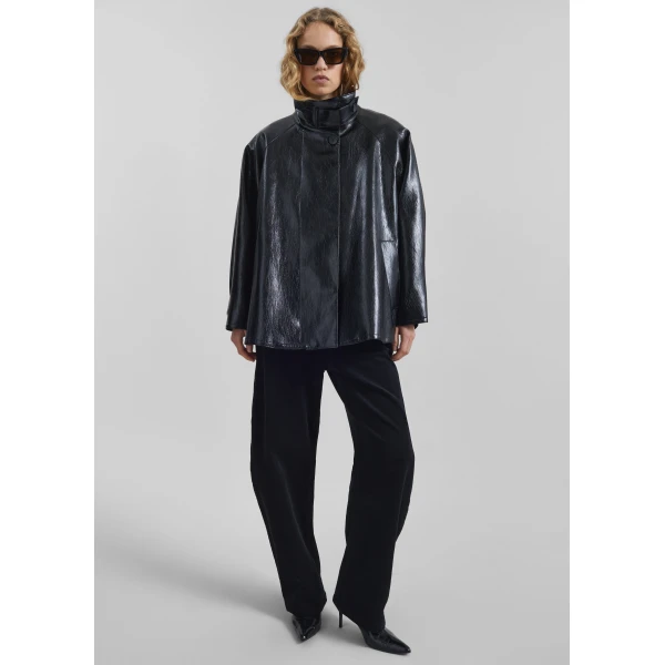 The Frankie Shop Dalaro Faux Leather Swing Jacket - Black - Oversized Minimalist Jackets in Black - Shop at Luxury Shoes 