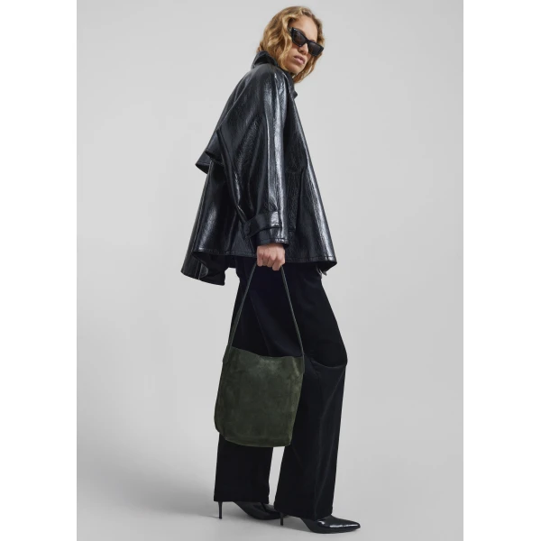 The Frankie Shop Dalaro Faux Leather Swing Jacket - Black - Oversized Minimalist Jackets in Black - Shop at Luxury Shoes 