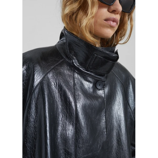 The Frankie Shop Dalaro Faux Leather Swing Jacket - Black - Oversized Minimalist Jackets in Black - Shop at Luxury Shoes 