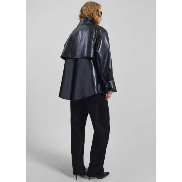 The Frankie Shop Dalaro Faux Leather Swing Jacket - Black - Oversized Minimalist Jackets in Black - Shop at Luxury Shoes 