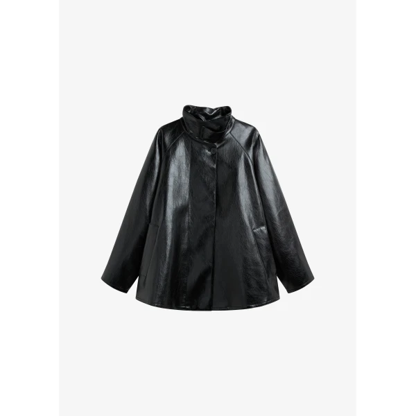 The Frankie Shop Dalaro Faux Leather Swing Jacket - Black - Oversized Minimalist Jackets in Black - Shop at Luxury Shoes 