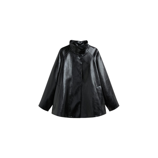 The Frankie Shop Dalaro Faux Leather Swing Jacket - Black - Oversized Minimalist Jackets in Black - Shop at Luxury Shoes 