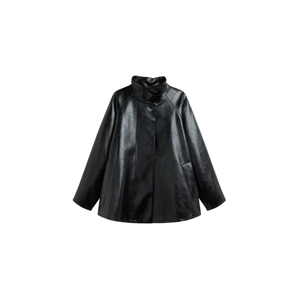 The Frankie Shop Dalaro Faux Leather Swing Jacket - Black - Oversized Minimalist Jackets in Black - Shop at Luxury Shoes 