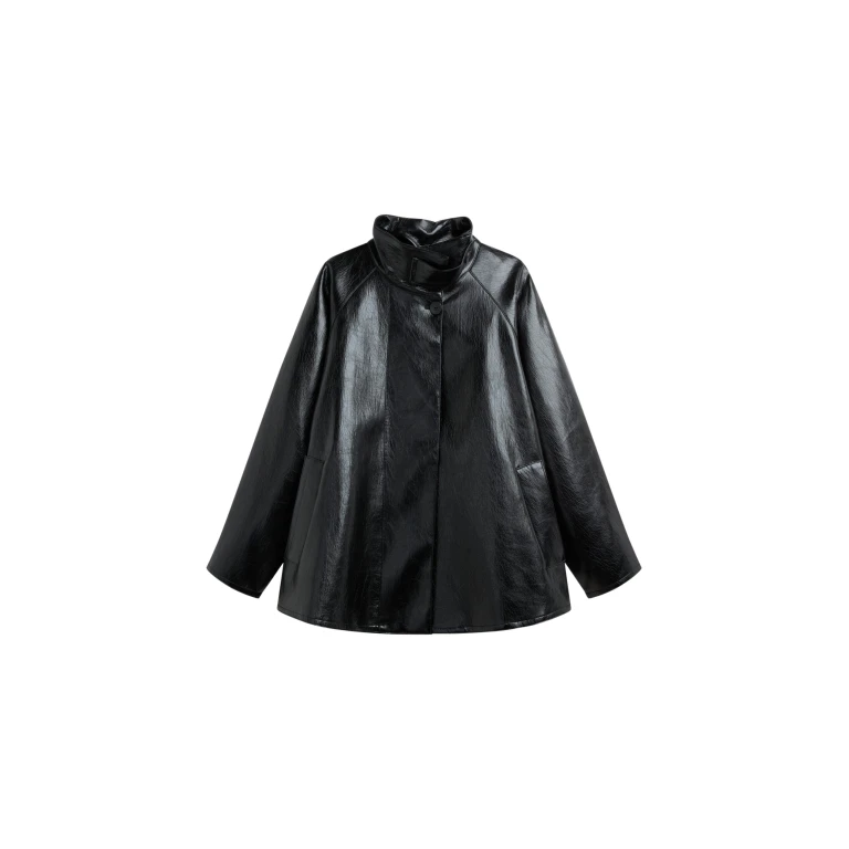 The Frankie Shop Dalaro Faux Leather Swing Jacket - Black - Oversized Minimalist Jackets in Black - Shop at Luxury Shoes 