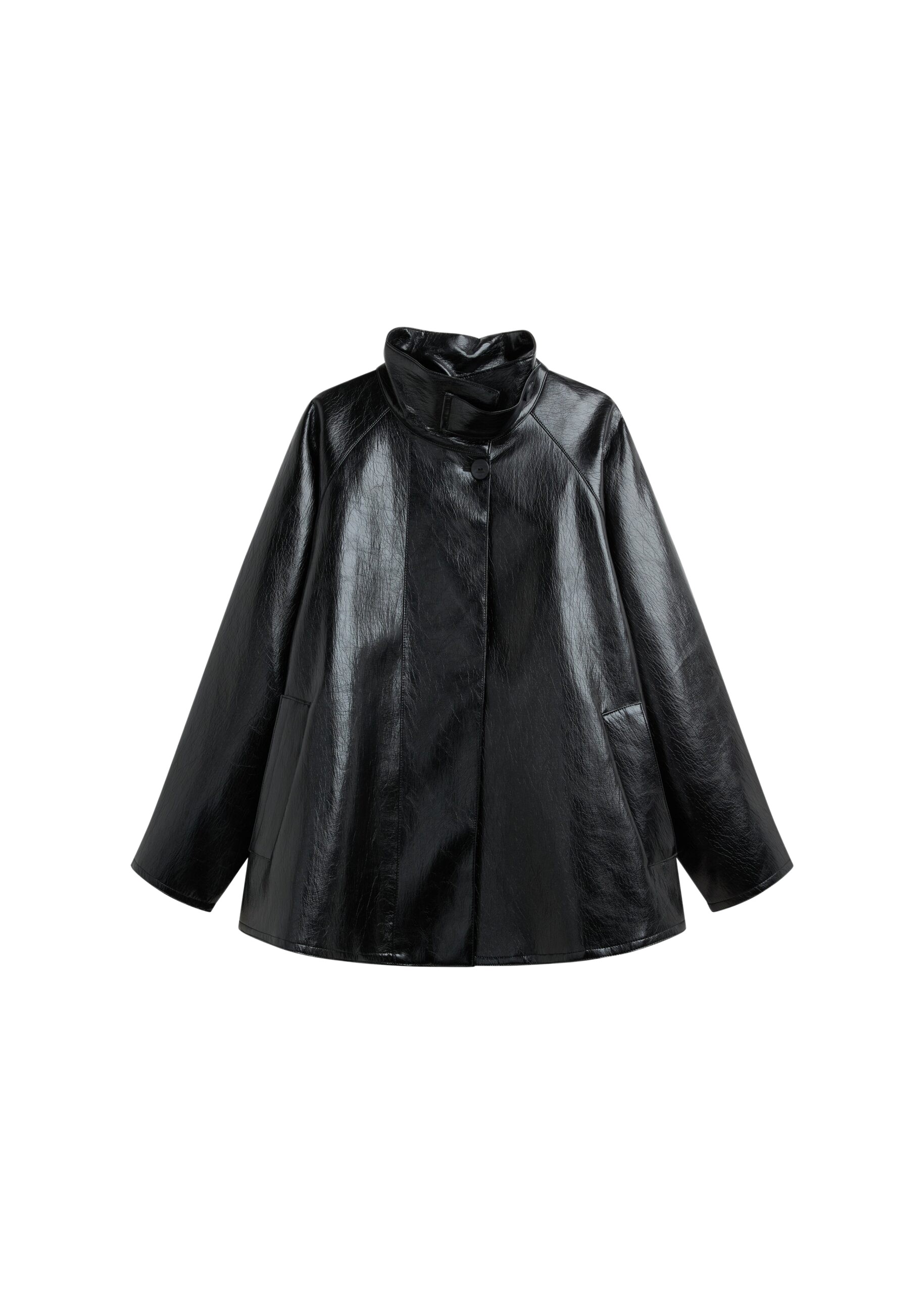 The Frankie Shop Dalaro Faux Leather Swing Jacket - Black - Oversized Minimalist Jackets in Black - Shop at Luxury Shoes 