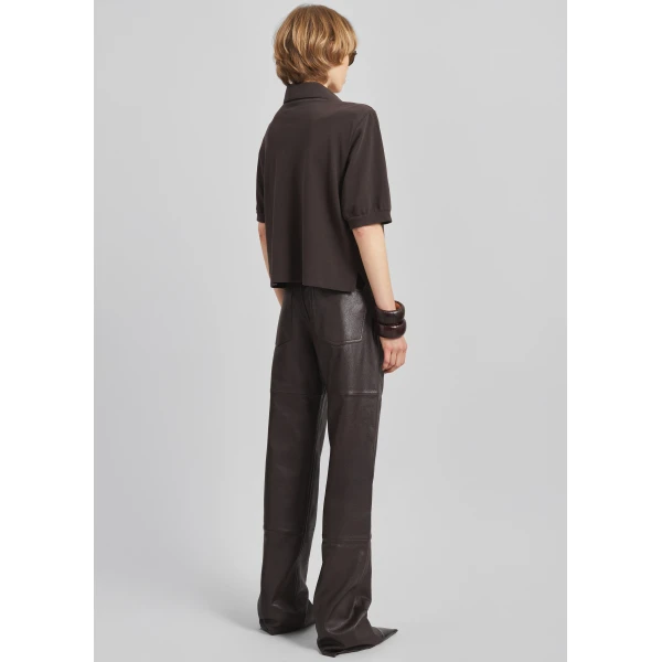 The Frankie Shop Dalston Leather Pants - Vintage Brown - Oversized Minimalist Pants in Brown - Shop at Luxury Shoes 