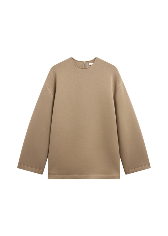 The Frankie Shop Delancey Long Sleeve Neoprene Top - Camel - Oversized Minimalist Tops in Brown - Shop at Luxury Shoes 
