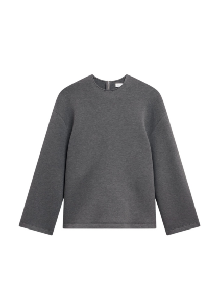 The Frankie Shop Delancey Long Sleeve Neoprene Top - Dark Grey - Oversized Minimalist Tops in Grey - Shop at Luxury Shoes 