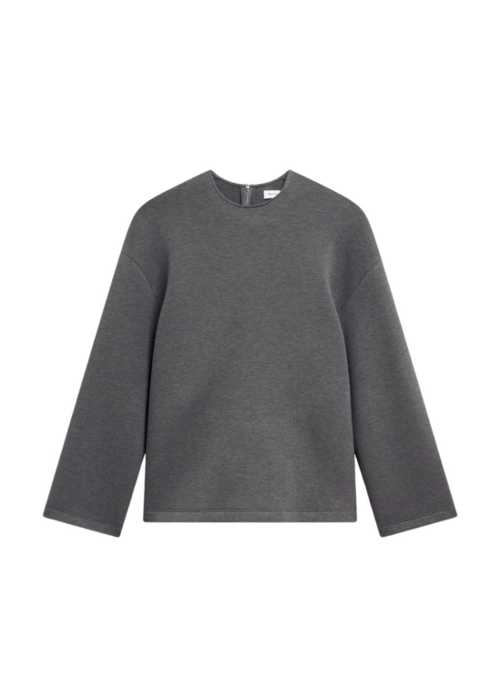 The Frankie Shop Delancey Long Sleeve Neoprene Top - Dark Grey - Oversized Minimalist Tops in Grey - Shop at Luxury Shoes 