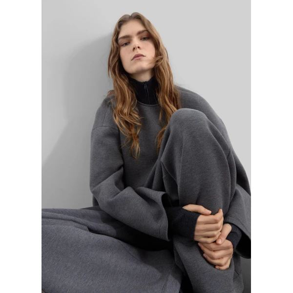 The Frankie Shop Delancey Long Sleeve Neoprene Top - Dark Grey - Oversized Minimalist Tops in Grey - Shop at Luxury Shoes 