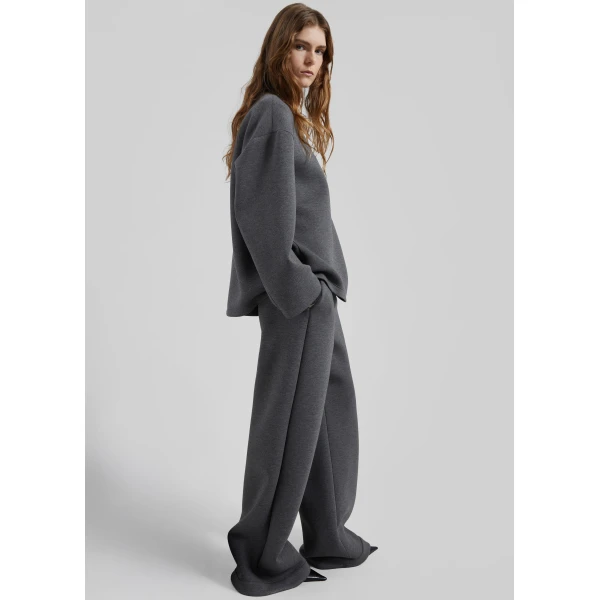 The Frankie Shop Delancey Long Sleeve Neoprene Top - Dark Grey - Oversized Minimalist Tops in Grey - Shop at Luxury Shoes 