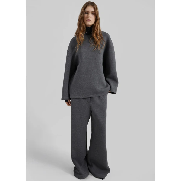 The Frankie Shop Delancey Long Sleeve Neoprene Top - Dark Grey - Oversized Minimalist Tops in Grey - Shop at Luxury Shoes 