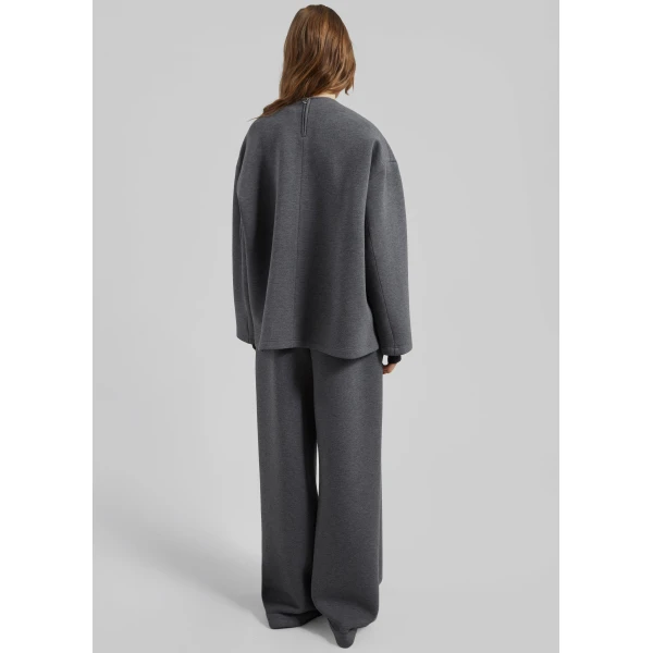 The Frankie Shop Delancey Long Sleeve Neoprene Top - Dark Grey - Oversized Minimalist Tops in Grey - Shop at Luxury Shoes 