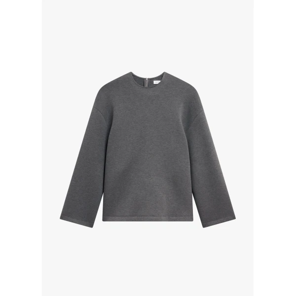 The Frankie Shop Delancey Long Sleeve Neoprene Top - Dark Grey - Oversized Minimalist Tops in Grey - Shop at Luxury Shoes 