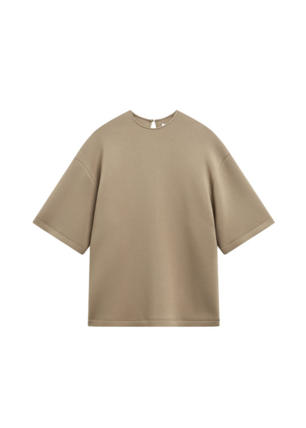 The Frankie Shop Delancey Neoprene Tee - Camel - Oversized Minimalist Tops in Brown - Shop at Luxury Shoes 