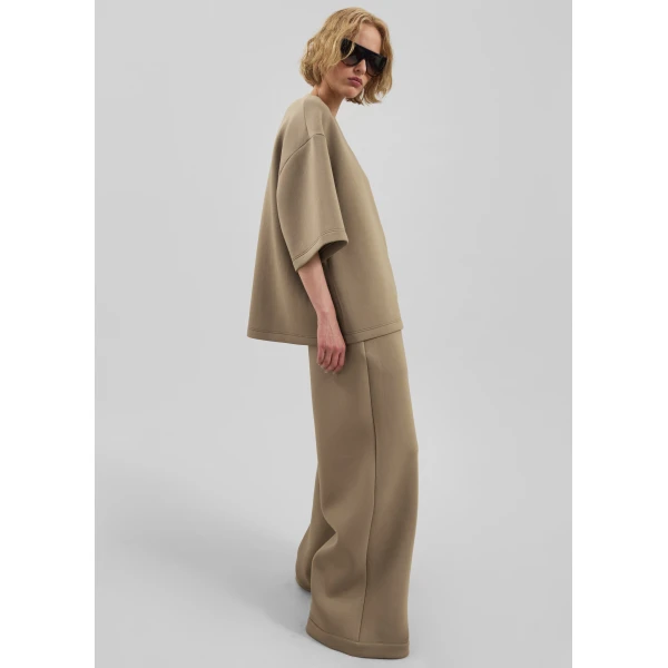 The Frankie Shop Delancey Neoprene Tee - Camel - Oversized Minimalist Tops in Brown - Shop at Luxury Shoes 