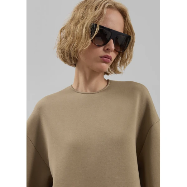 The Frankie Shop Delancey Neoprene Tee - Camel - Oversized Minimalist Tops in Brown - Shop at Luxury Shoes 