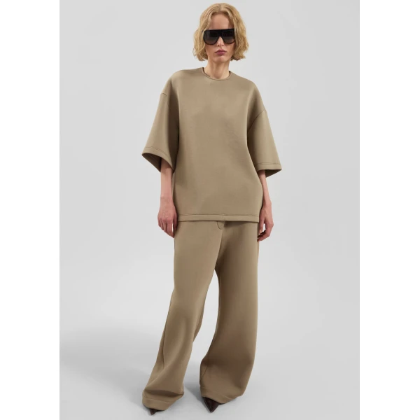 The Frankie Shop Delancey Neoprene Tee - Camel - Oversized Minimalist Tops in Brown - Shop at Luxury Shoes 