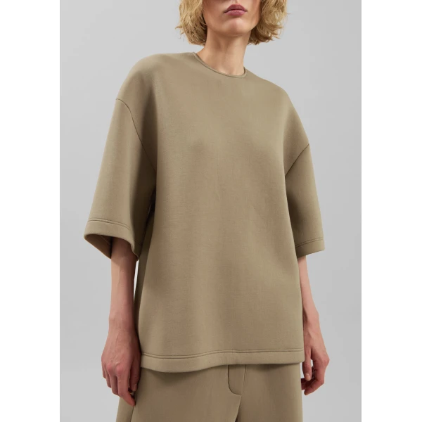 The Frankie Shop Delancey Neoprene Tee - Camel - Oversized Minimalist Tops in Brown - Shop at Luxury Shoes 