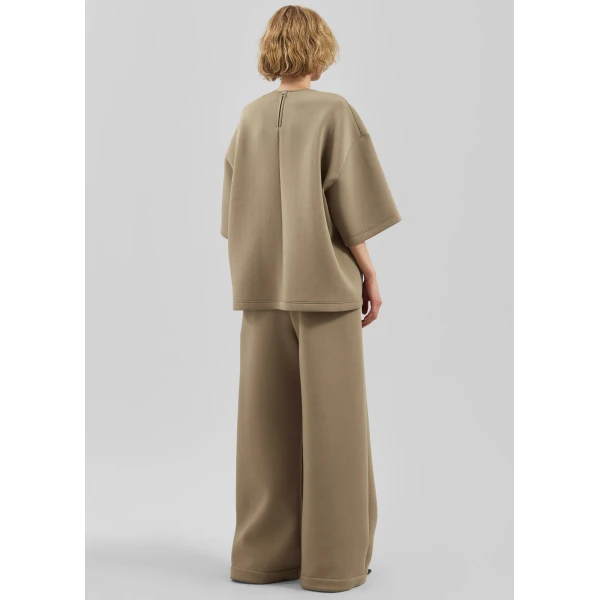 The Frankie Shop Delancey Neoprene Tee - Camel - Oversized Minimalist Tops in Brown - Shop at Luxury Shoes 