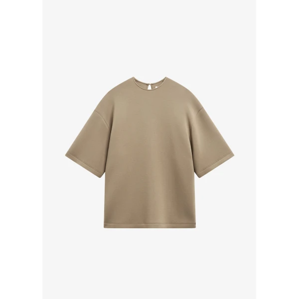 The Frankie Shop Delancey Neoprene Tee - Camel - Oversized Minimalist Tops in Brown - Shop at Luxury Shoes 