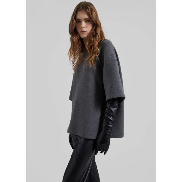 The Frankie Shop Delancey Neoprene Tee - Dark Grey - Oversized Minimalist Tops in Grey - Shop at Luxury Shoes 