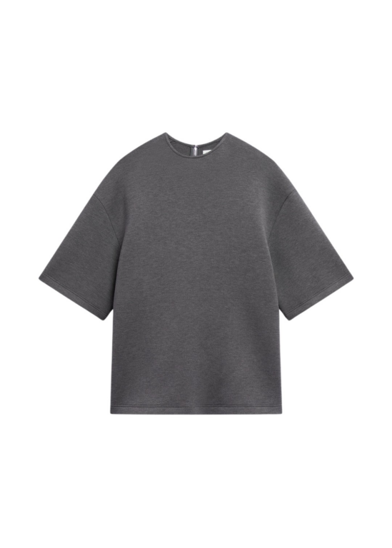 The Frankie Shop Delancey Neoprene Tee - Dark Grey - Oversized Minimalist Tops in Grey - Shop at Luxury Shoes 