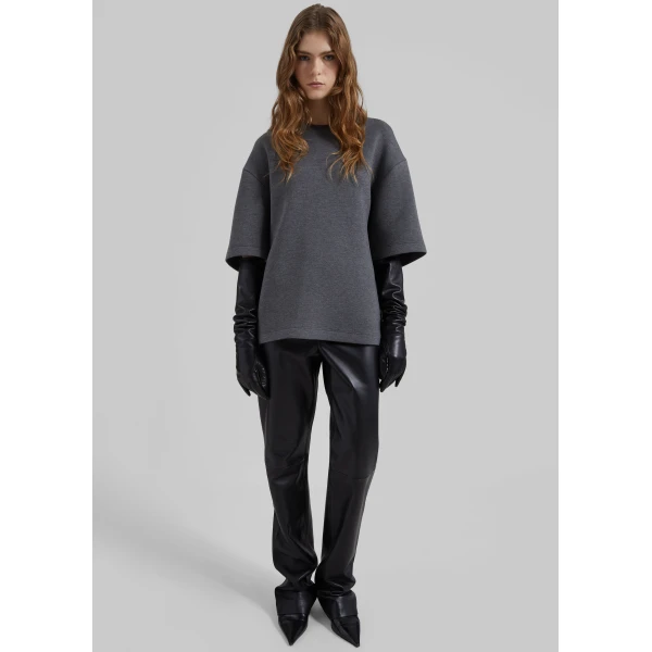 The Frankie Shop Delancey Neoprene Tee - Dark Grey - Oversized Minimalist Tops in Grey - Shop at Luxury Shoes 