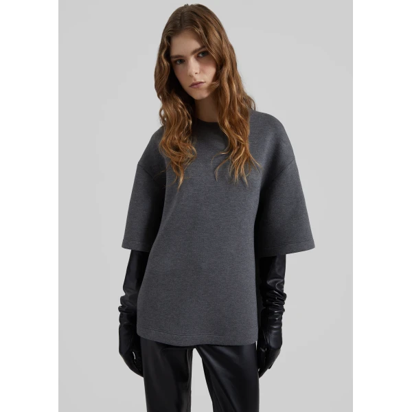 The Frankie Shop Delancey Neoprene Tee - Dark Grey - Oversized Minimalist Tops in Grey - Shop at Luxury Shoes 