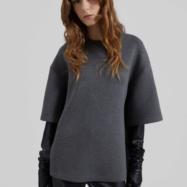 The Frankie Shop Delancey Neoprene Tee – Dark Grey Top, view 4
