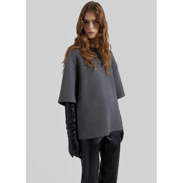 The Frankie Shop Delancey Neoprene Tee - Dark Grey - Oversized Minimalist Tops in Grey - Shop at Luxury Shoes 