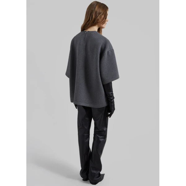 The Frankie Shop Delancey Neoprene Tee - Dark Grey - Oversized Minimalist Tops in Grey - Shop at Luxury Shoes 