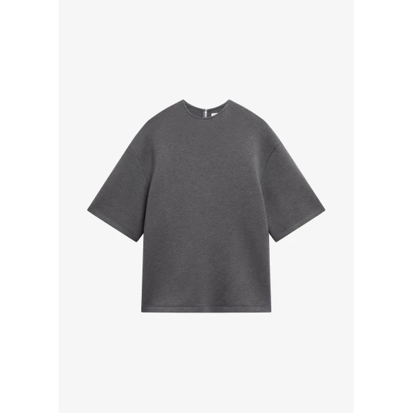 The Frankie Shop Delancey Neoprene Tee - Dark Grey - Oversized Minimalist Tops in Grey - Shop at Luxury Shoes 