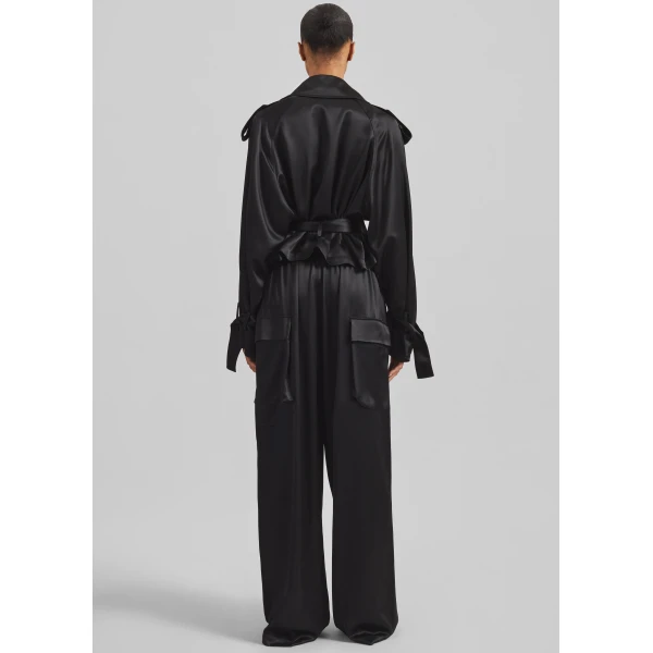 The Frankie Shop Delny Satin Cargo Pants - Black - Oversized Minimalist Pants in Black - Shop at Luxury Shoes 